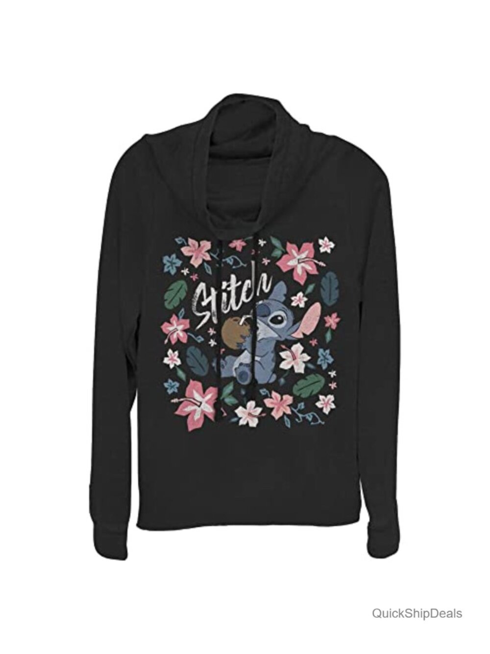 Lilo & Stitch Tropical Flowers Cowl Neck Graphic Sweatshirt Juniors